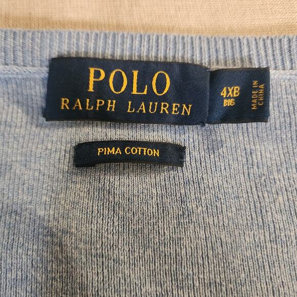 Polo Ralph Lauren 4XB Pima Cotton Sweater Light Blue Big & Tall RN 41381 Logo US - Picture 3 of 13